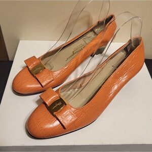 Salvatore Ferragamo Orange Heels Vera Pump Style Crocodile